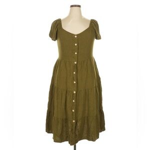 KIRUNDO Soft Short Sleeve Midi Dress With Pockets in Green Women's XL